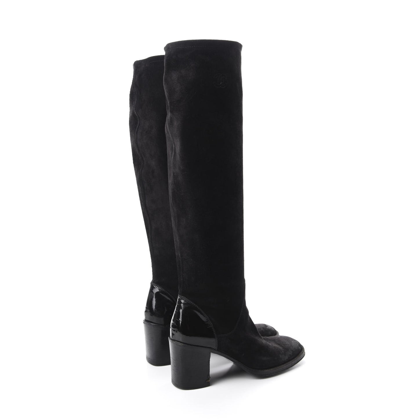 Suede Calfskin CC Knee High Boots 39.5 Black