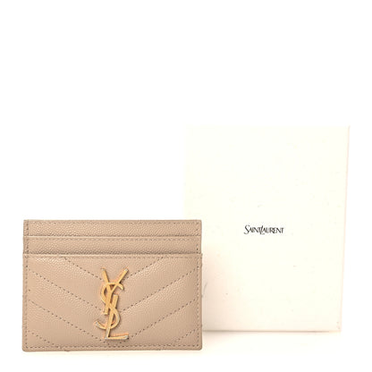 Saint Laurent Grain De Poudre Matelasse Chevron Monogram Credit Card Case Dark Beige 9 of 9