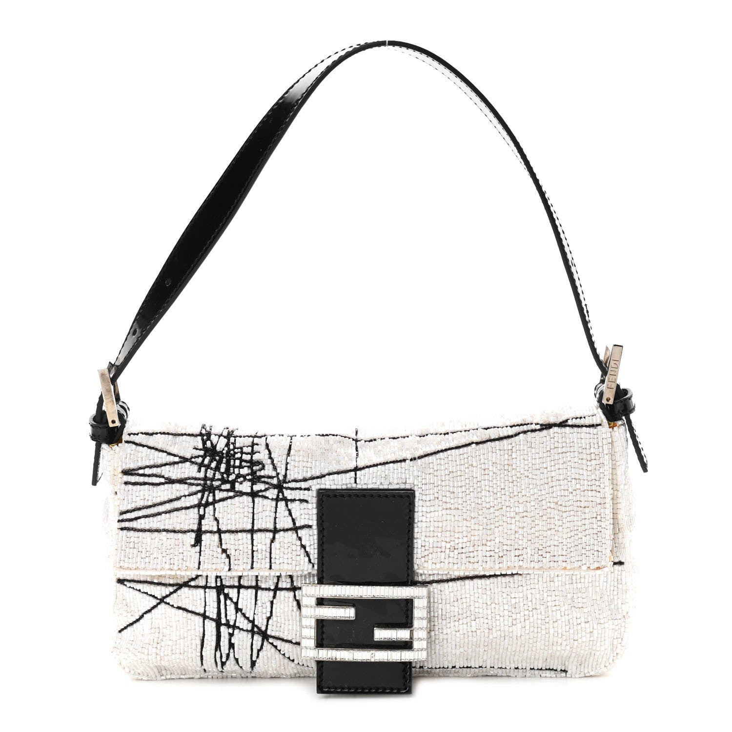 Fendi Beaded Baguette White Black 1 of 17
