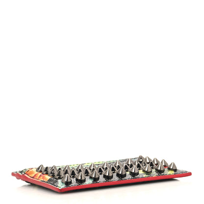 Christian Louboutin Crackled Calfskin Hawaii Print Paros Spikes Card Holder Black Gunmetal 4 of 8