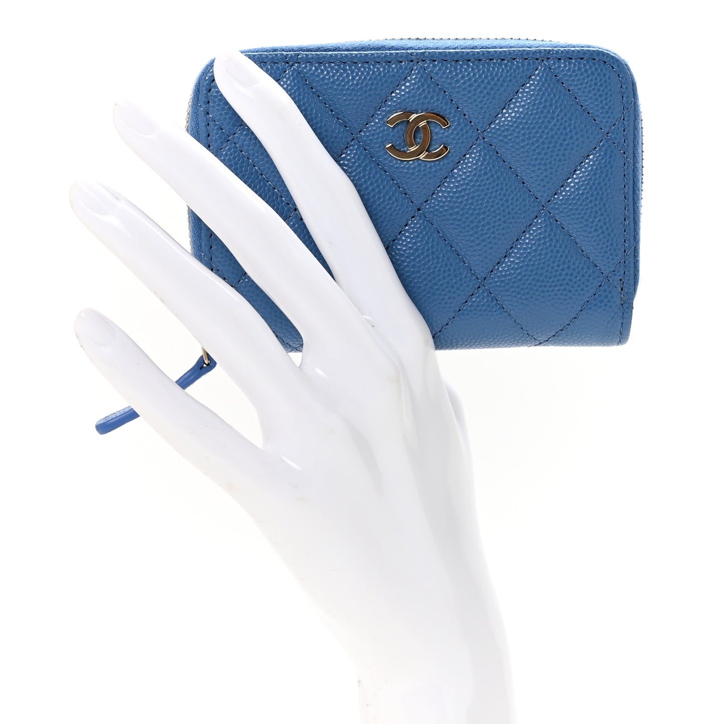Caviar Quilted Zip Coin Purse Blue