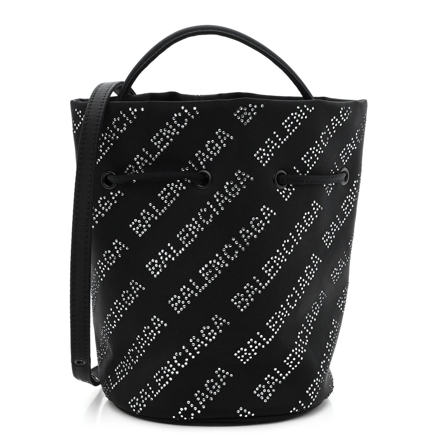 Recycled Sport Nylon Crystal Allover Logo Wheel Drawstring Bucket Bag Black Crystal