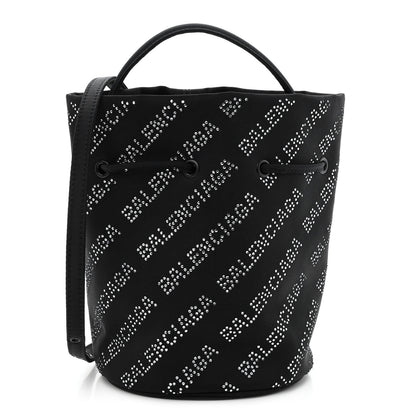 Balenciaga Recycled Sport Nylon Crystal Allover Logo Wheel Drawstring Bucket Bag Black Crystal 1 of 9
