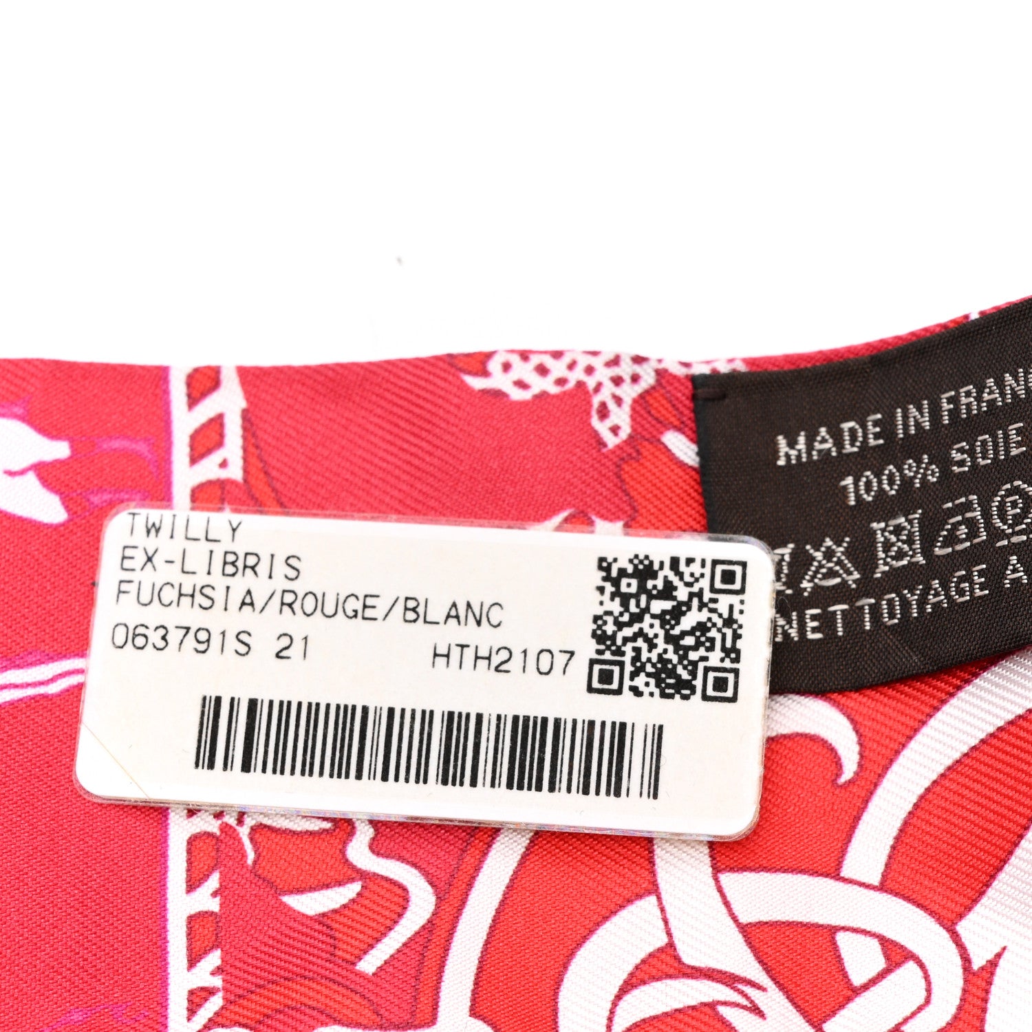 Hermes Silk Ex-Libris Twilly Fuchsia Rouge White 5 of 5