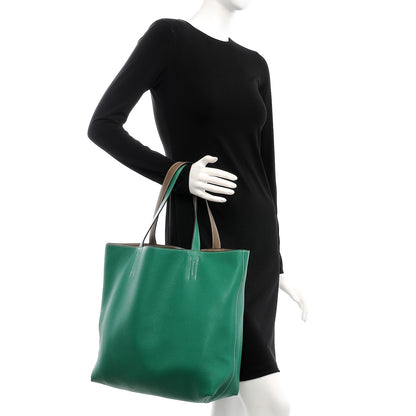 Hermes Taurillon Clemence Double Sens 45 Reversible Tote Etoupe Vert Vertigo 3 of 12