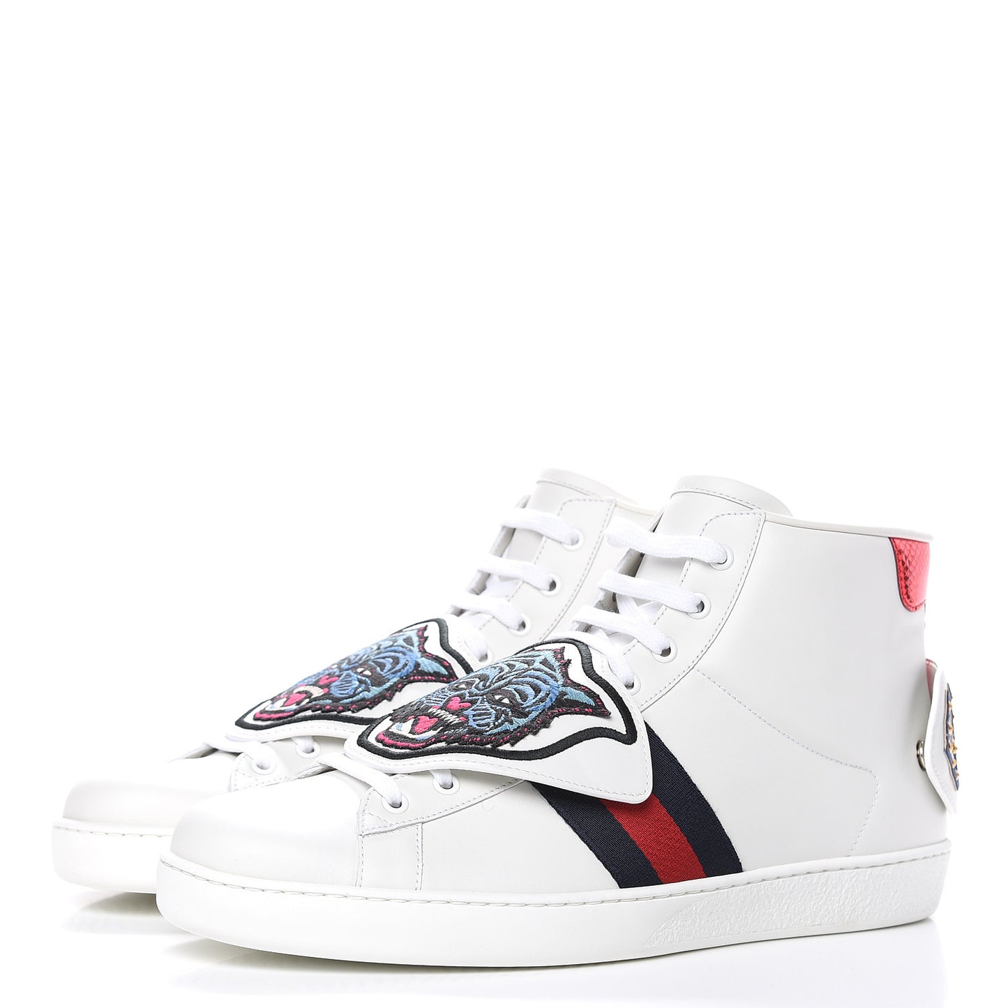 Calfskin Ayers Embroidered Web Mens Ace Removable Patches High Top Sneakers 13 White