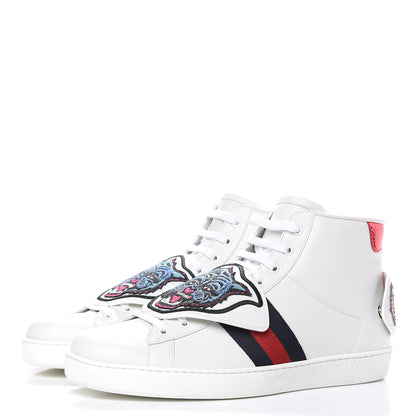 Gucci Calfskin Ayers Embroidered Web Mens Ace Removable Patches High Top Sneakers 13 White 3 of 12