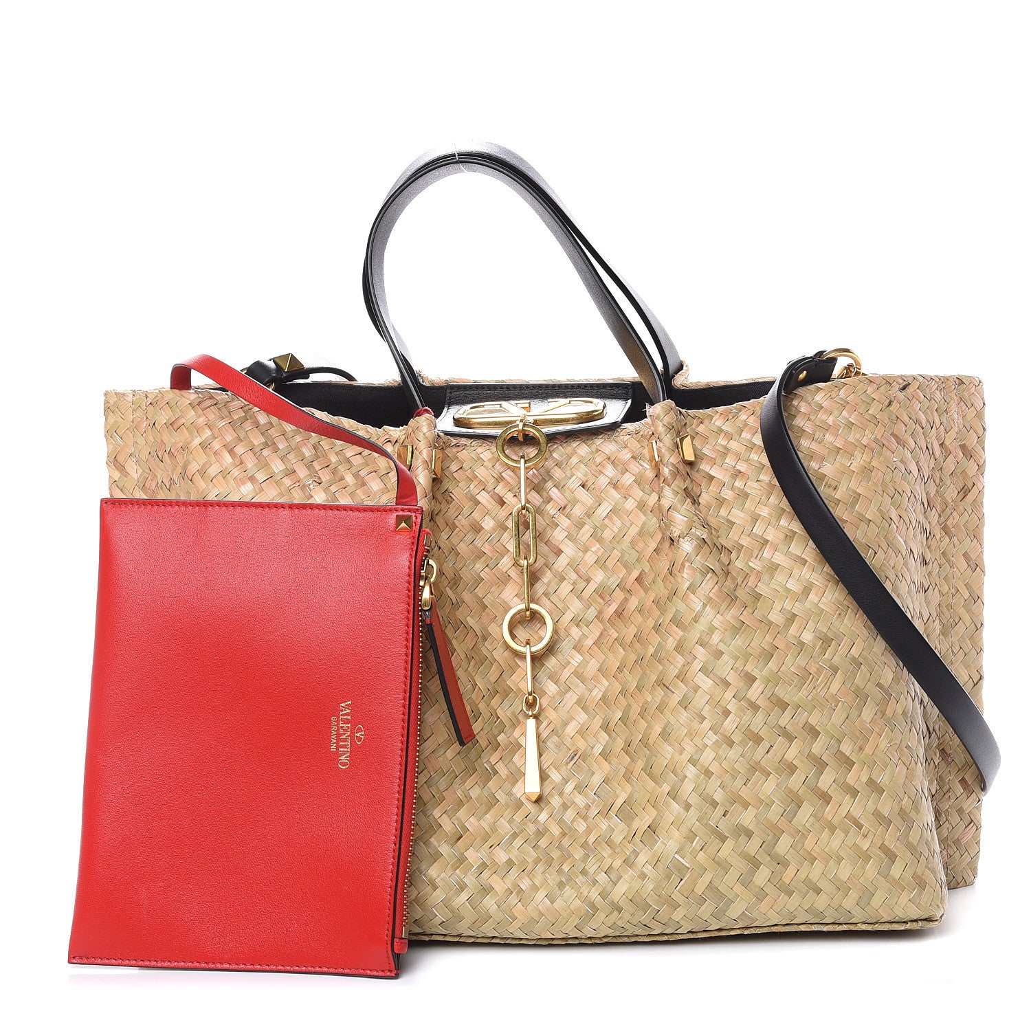 Valentino Garavani Raffia Medium Vlogo Escape Shopper Natural Black Rouge 1 of 22
