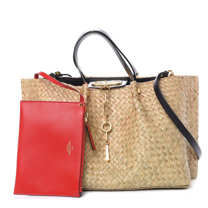 Valentino Garavani Raffia Medium Vlogo Escape Shopper Natural Black Rouge 1 of 22