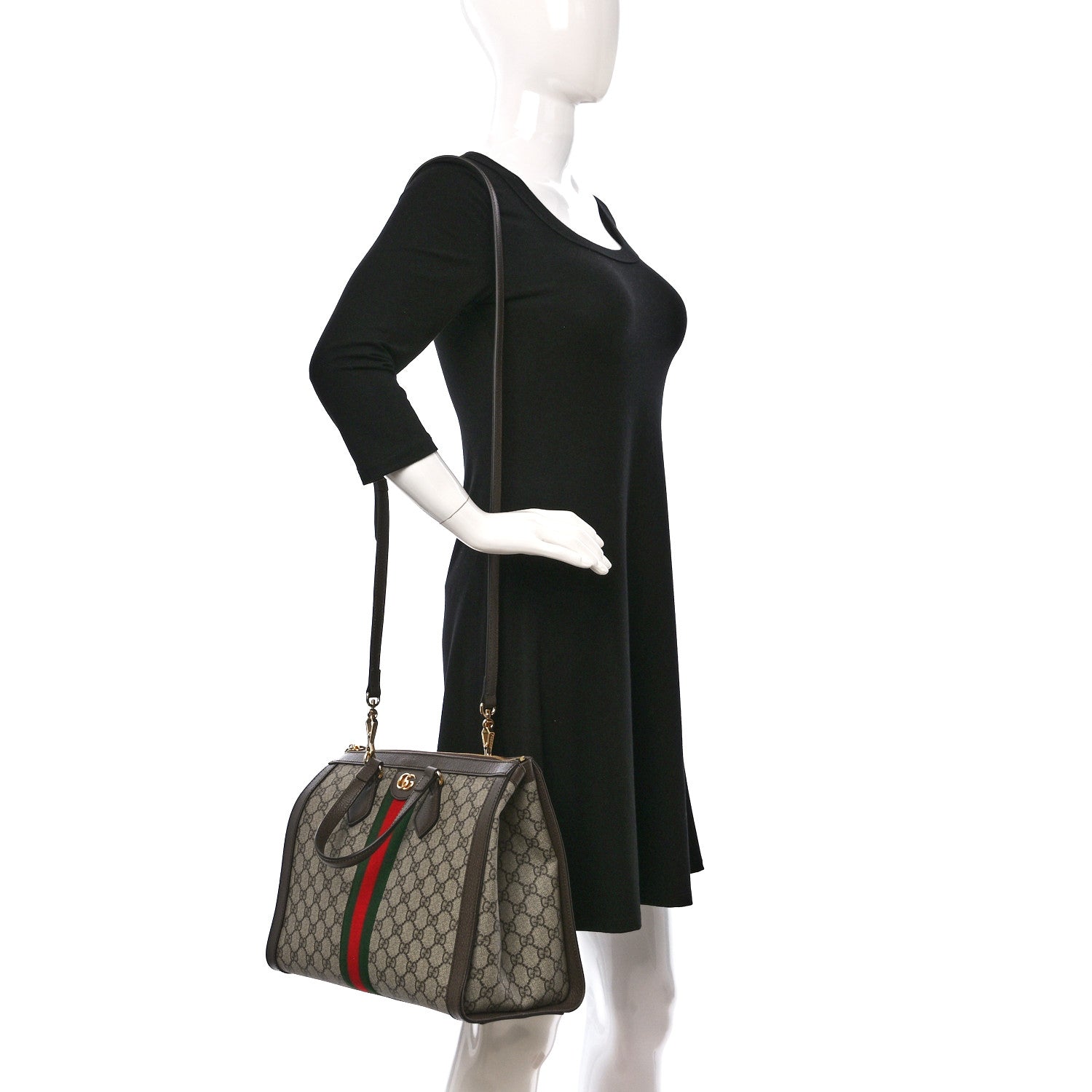 Gucci GG Supreme Monogram Web Medium Ophidia Tote Bag Brown 2 of 10