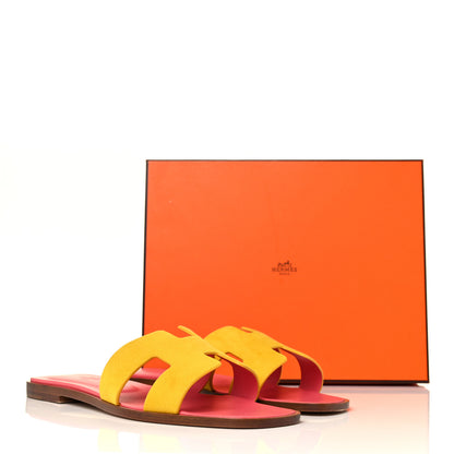 Hermes Suede Goatskin Oran Sandals 39.5 Jaune Sable 9 of 9