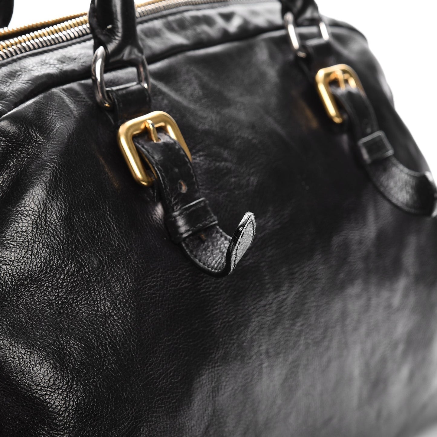 Glace Calf Zippers Dome Satchel Black