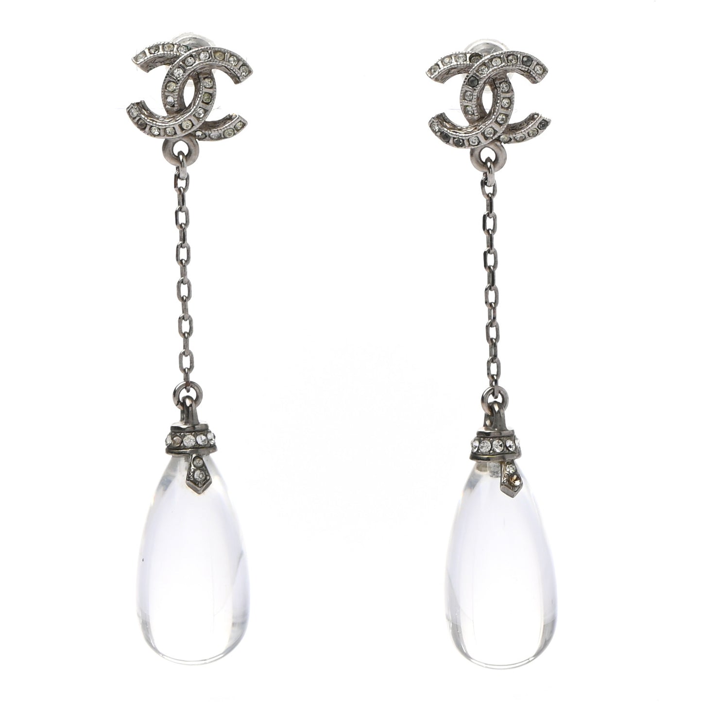Crystal Resin CC Drop Earrings Silver