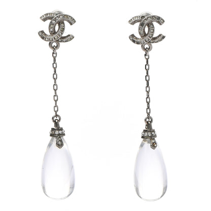 Chanel Crystal Resin CC Drop Earrings Silver 1 of 5