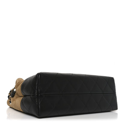 Chanel Suede Calfskin Shiny Lambskin Quilted Small Coco Base Shopping Bag Beige Black 4 of 11