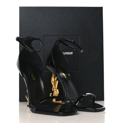 Saint Laurent Patent Calfskin Opyum 110 Sandals 38.5 Black Gold 9 of 9