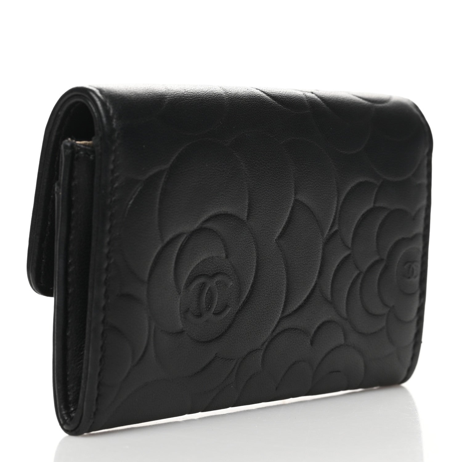 Chanel Lambskin Camellia Embossed Flap Card Holder Black 3 of 12