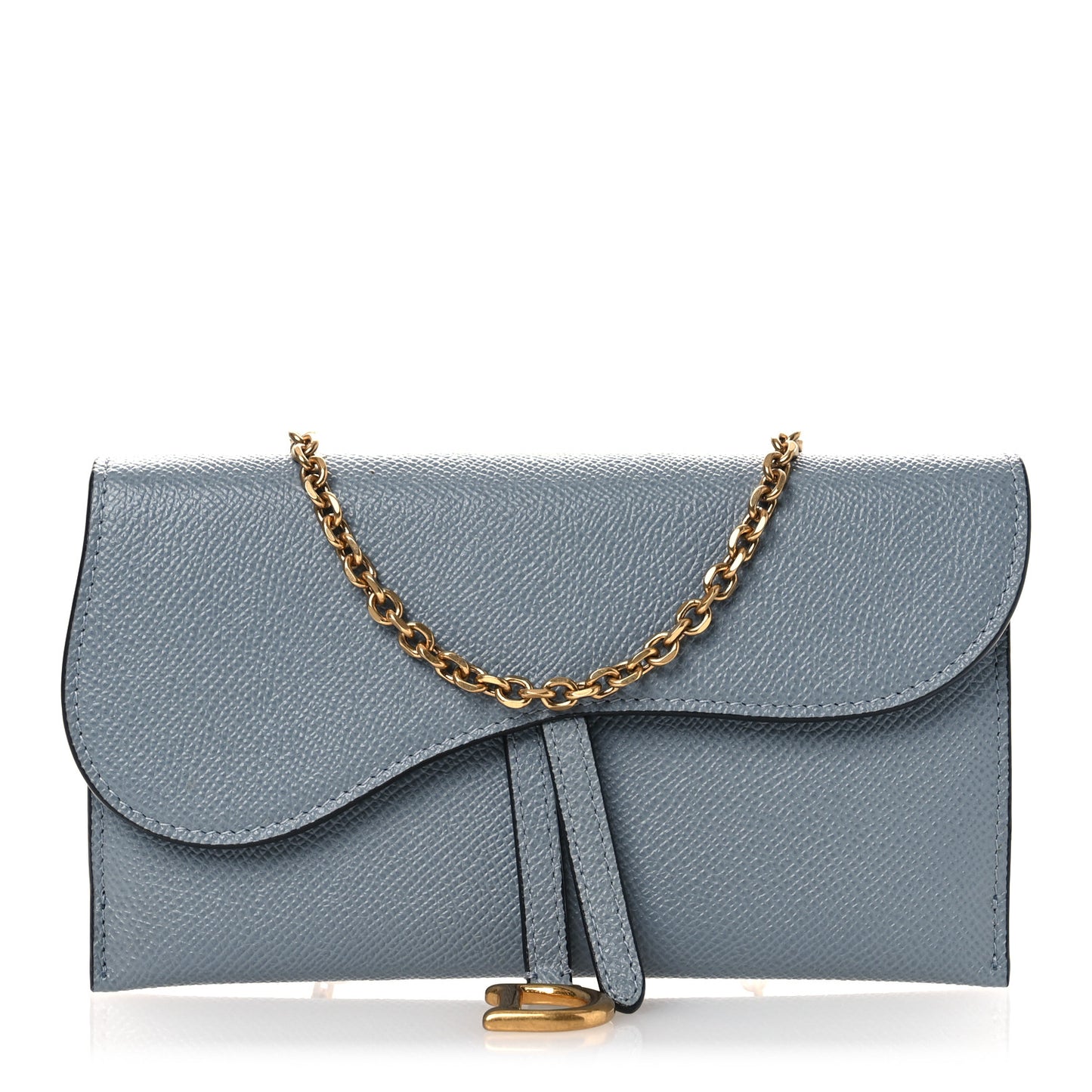 Grained Calfskin Saddle Chain Wallet Pouch Cloud Blue