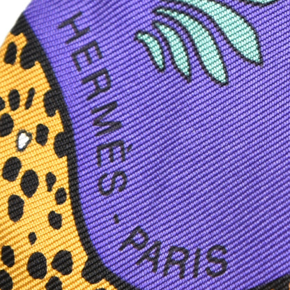 Hermes Silk Les Leopards Twilly Violet Ocre Vert 5 of 5