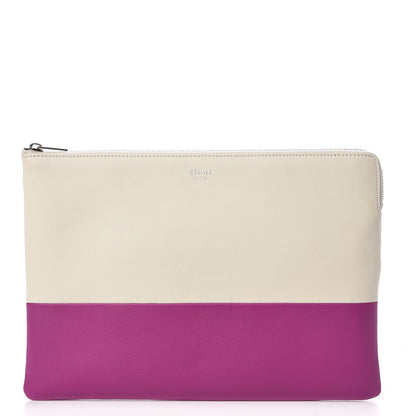 Celine Lambskin Bi-Color Solo Clutch Pouch White Magenta 1 of 8