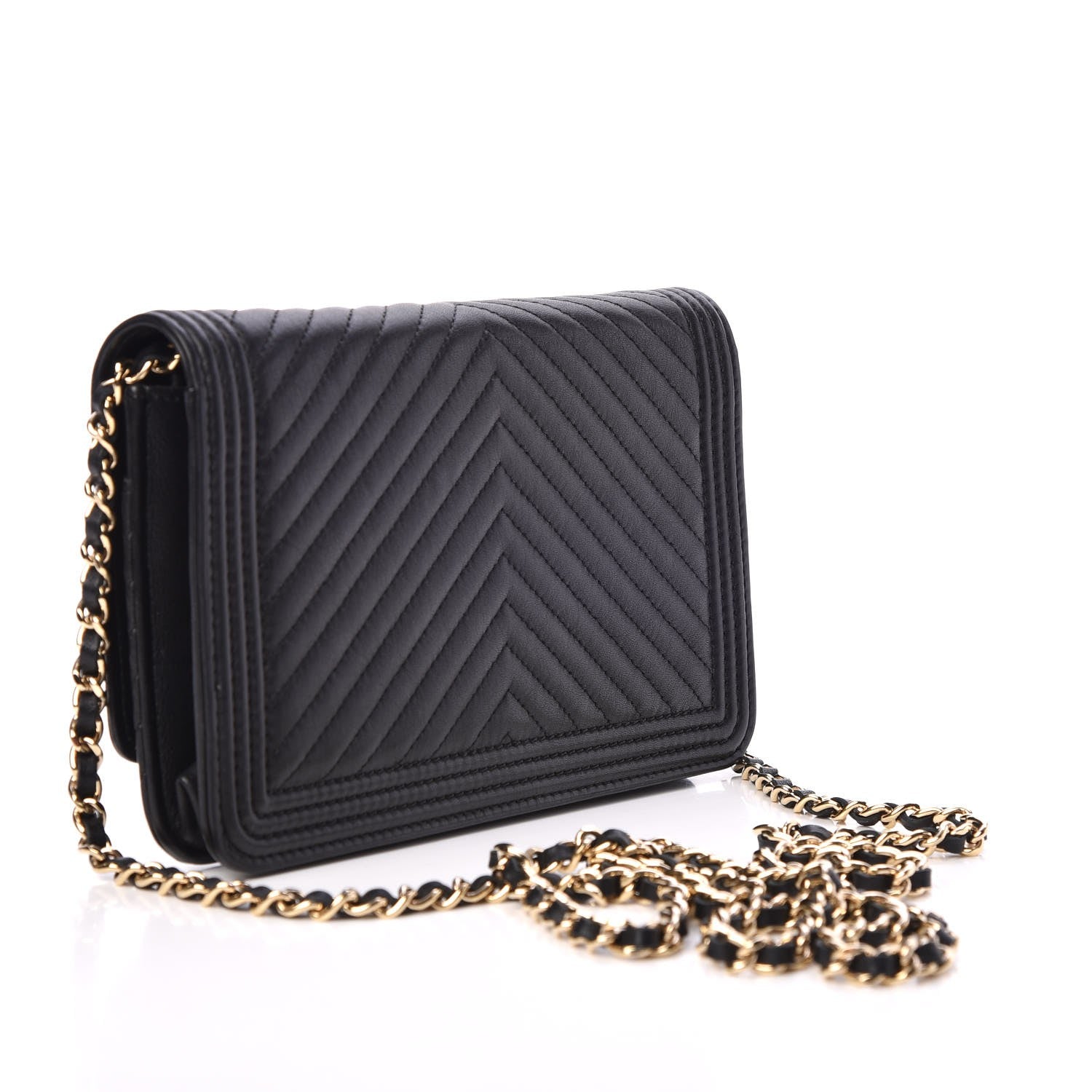 Chanel Calfskin Chevron Quilted Boy Wallet On Chain WOC Black 3 of 10