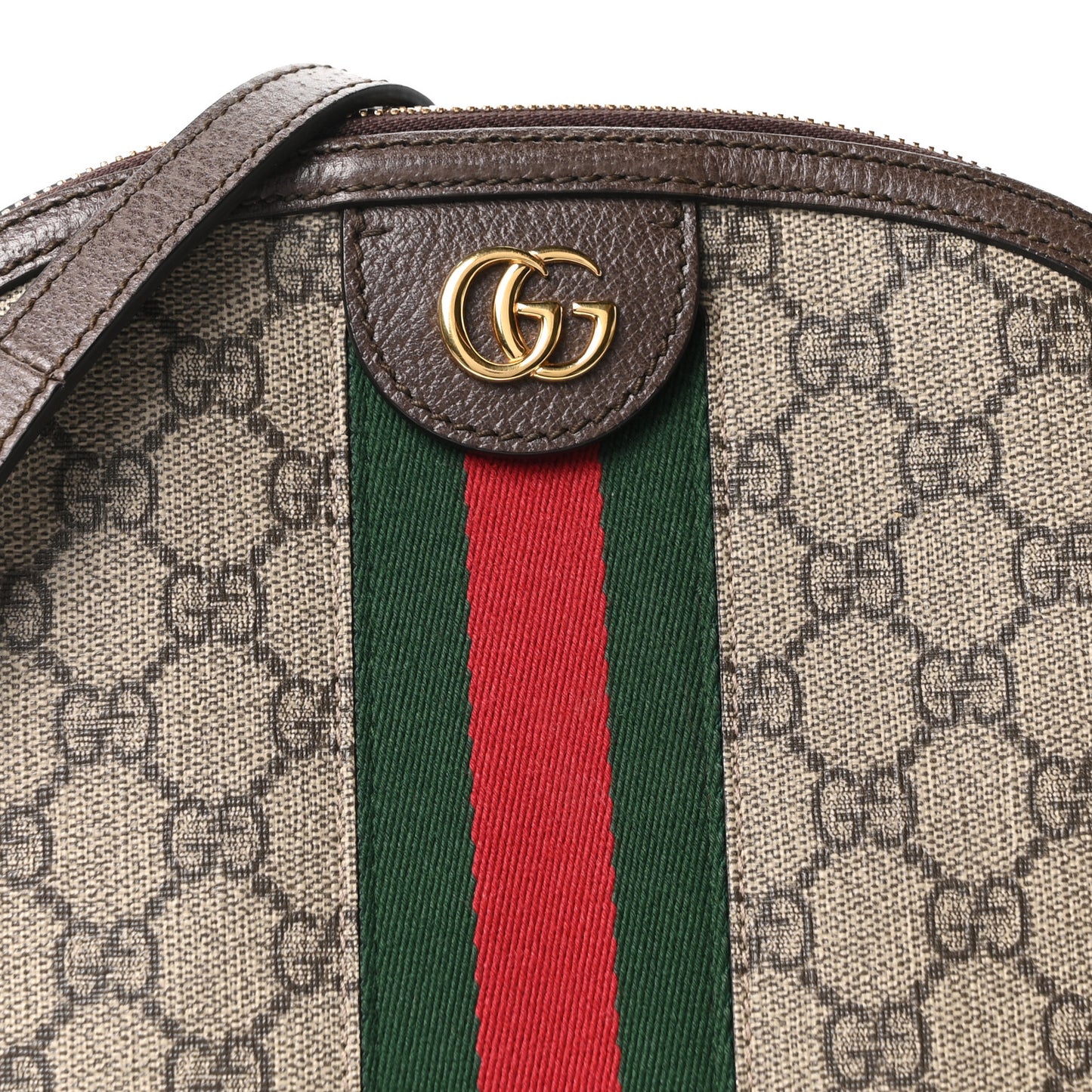 GG Supreme Monogram Textured Dollar Calfskin Web Small Ophidia Dome Shoulder Bag Beige Ebony New Acero