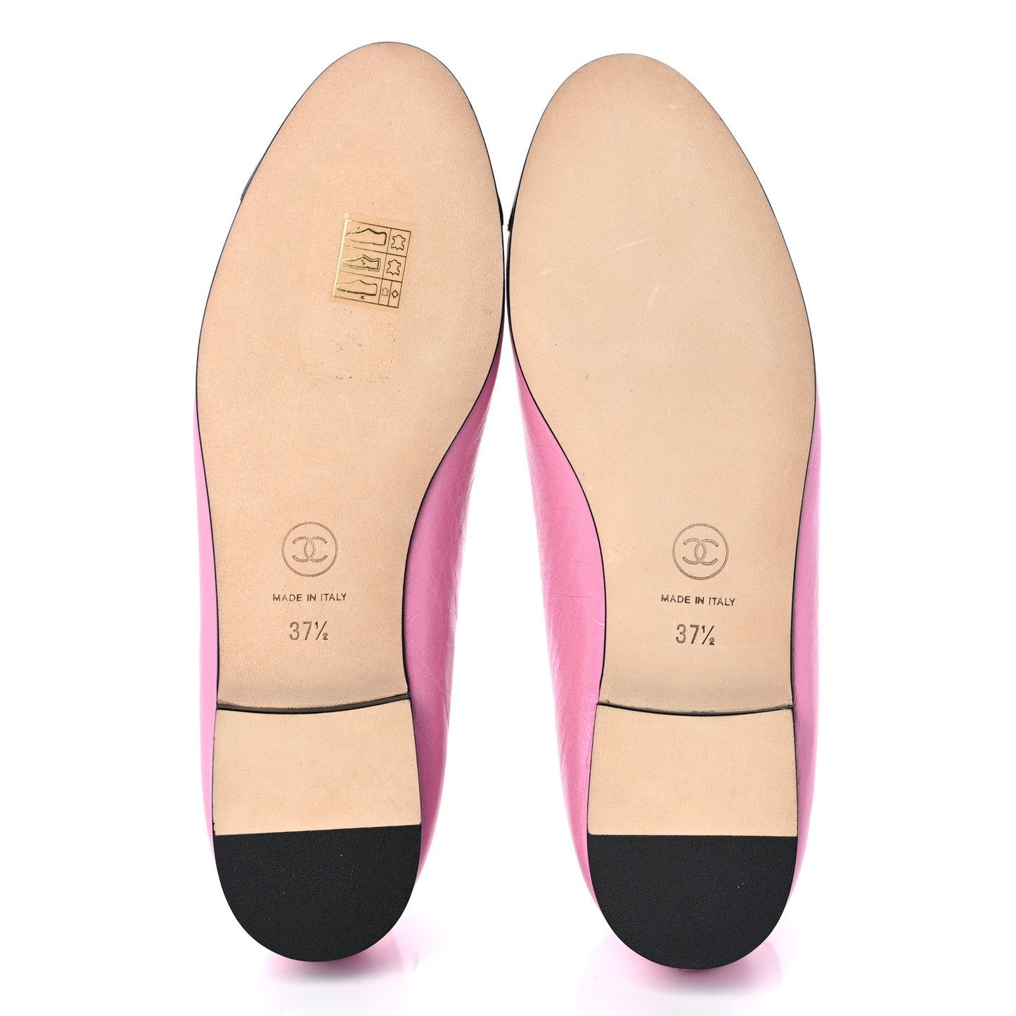 Laminated Crumpled Lambskin Cap Toe CC Ballerina Flats 37.5 Pink Black