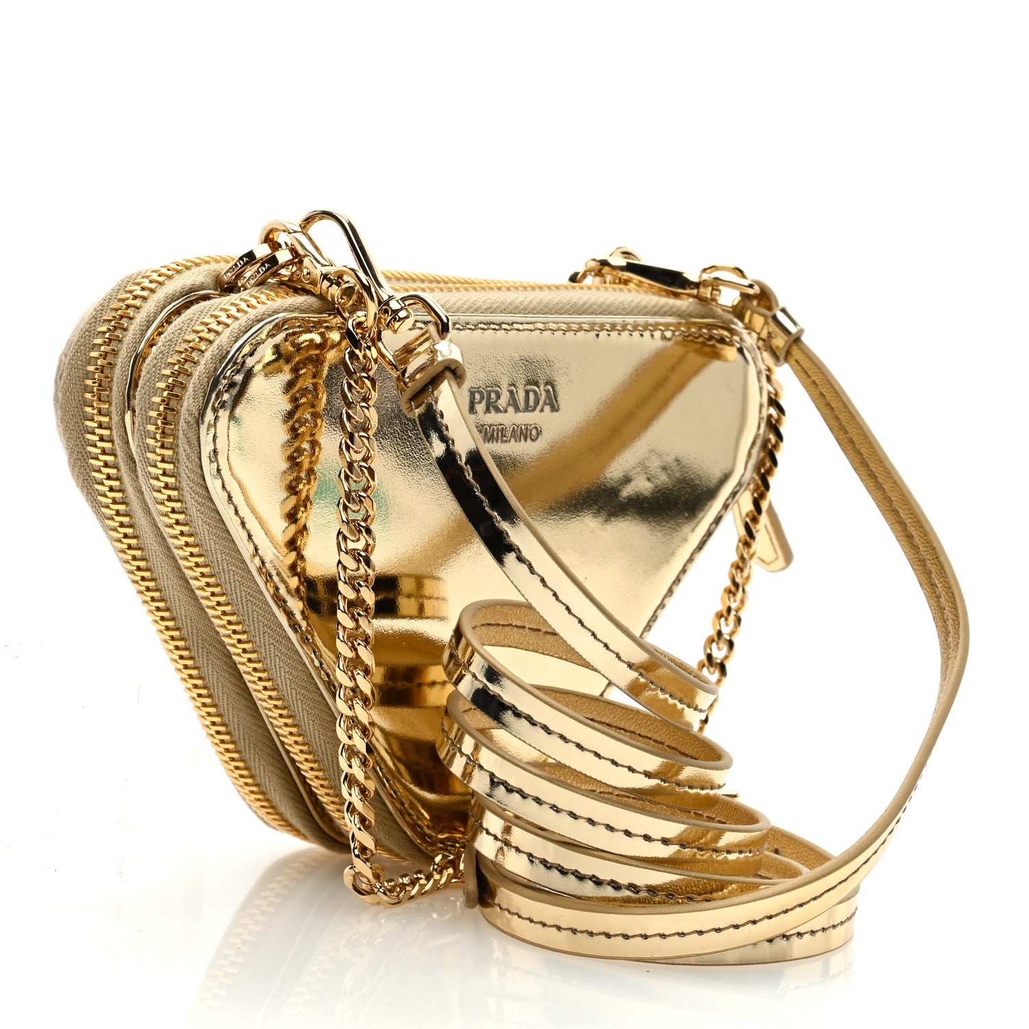 Prada Satin Crystal Mini Triangle Crossbody Pouch Platino 1478680