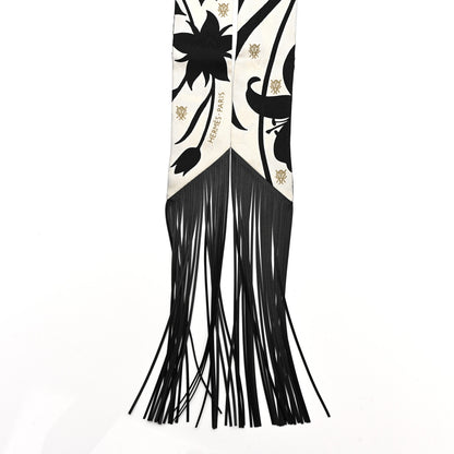 Hermes Silk Calfskin Bouquet Final Fringed Twilly Creme Black 2 of 4