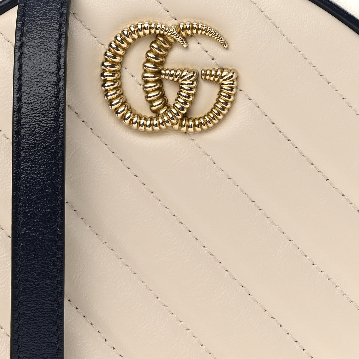 Azalea Calfskin Matelasse Diagonal Mini Torchon GG Marmont Round Shoulder Bag Mystic White Blue Agata