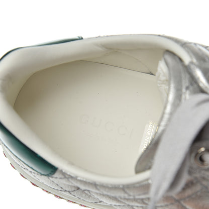 Gucci Laminated Nappa Crystal Web Bee Embroidered Trapuntata Womens Ace Platform Sneakers 36.5 Argento 6 of 21