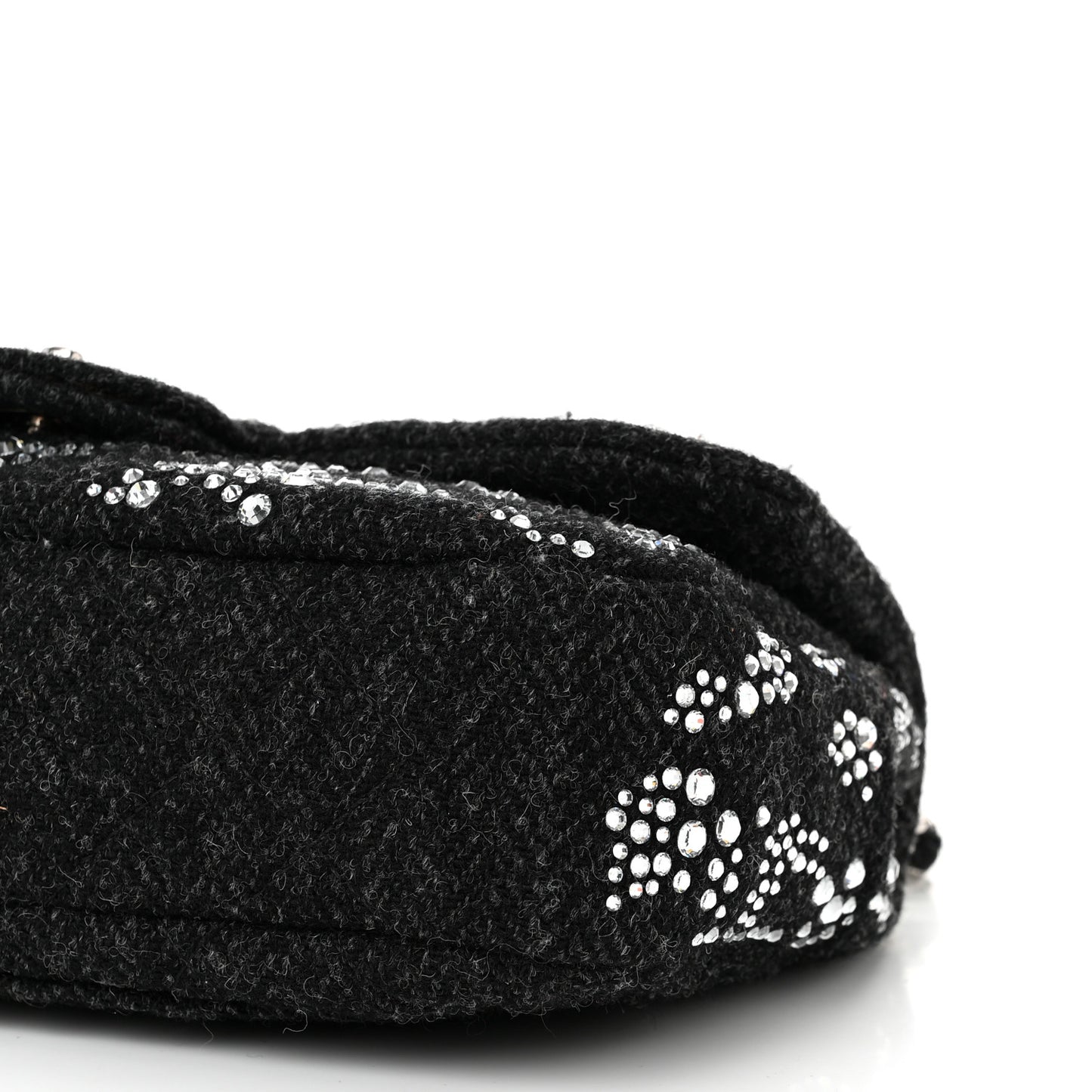 Tweed Swarovski Crystal Leopard Jumbo Flap  Black