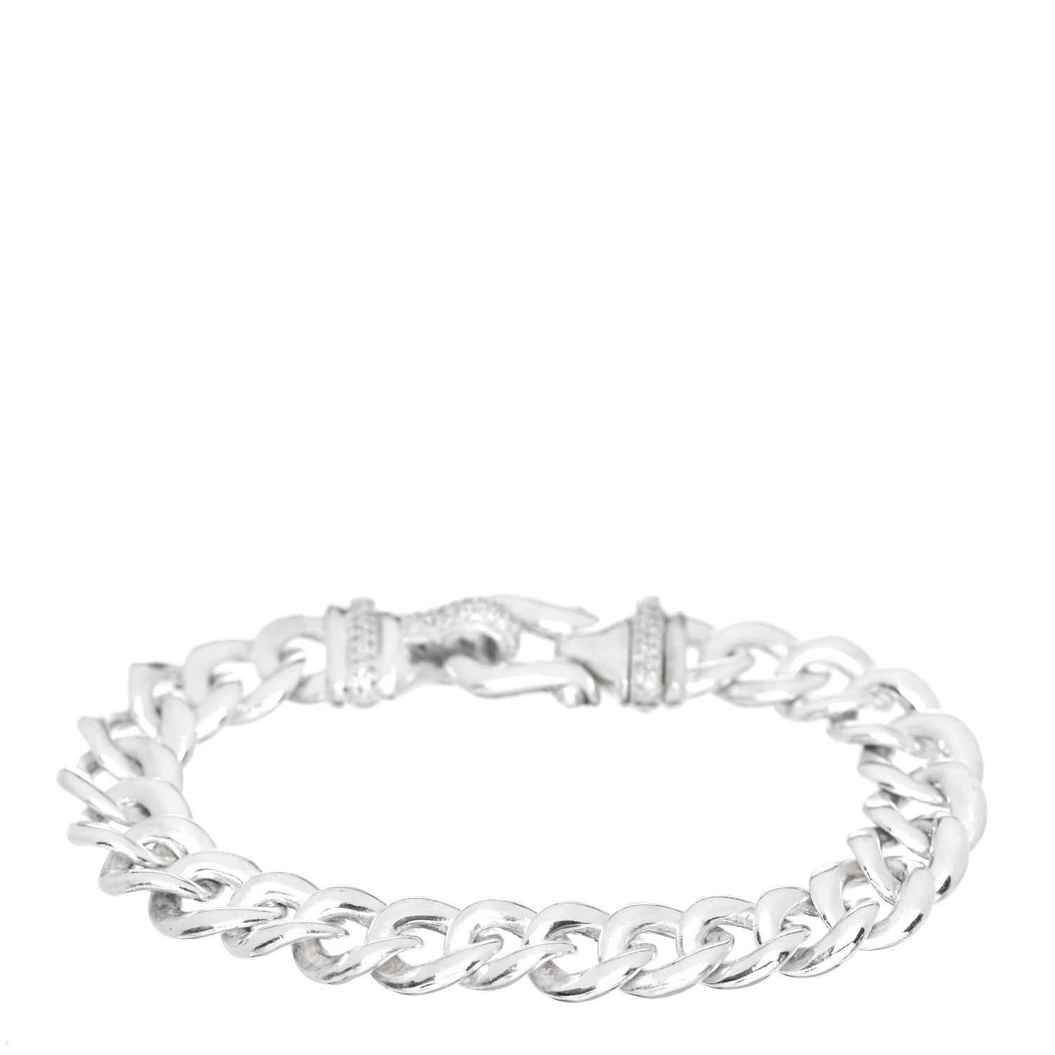 David Yurman Sterling Silver Diamond 12mm Curb Link Buckle Bracelet 3 of 4