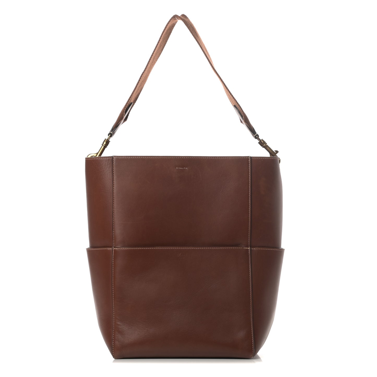 Natural Calfskin Sangle Bucket Bag Dark Brown