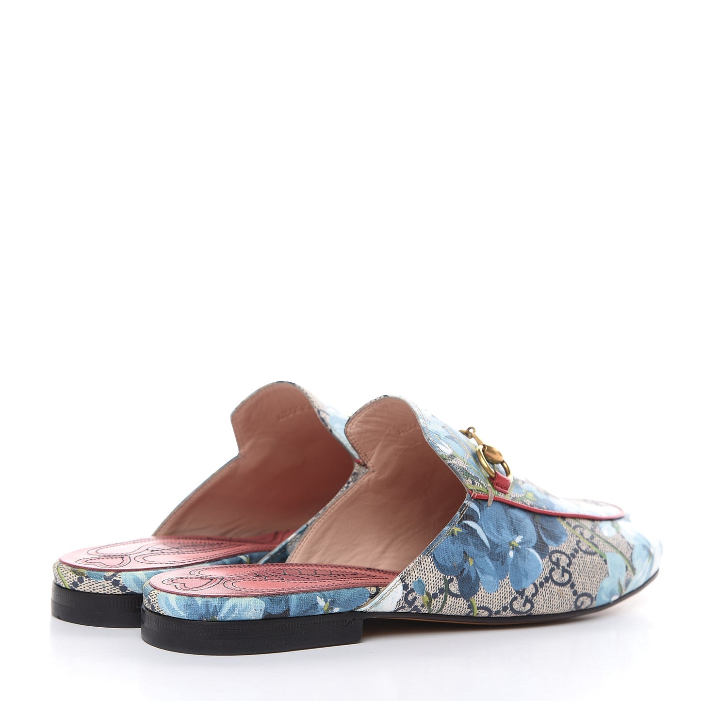 GG Supreme Monogram Blooms Womens Princetown Slippers 38 Beige Blue Navy Hibiscus Red