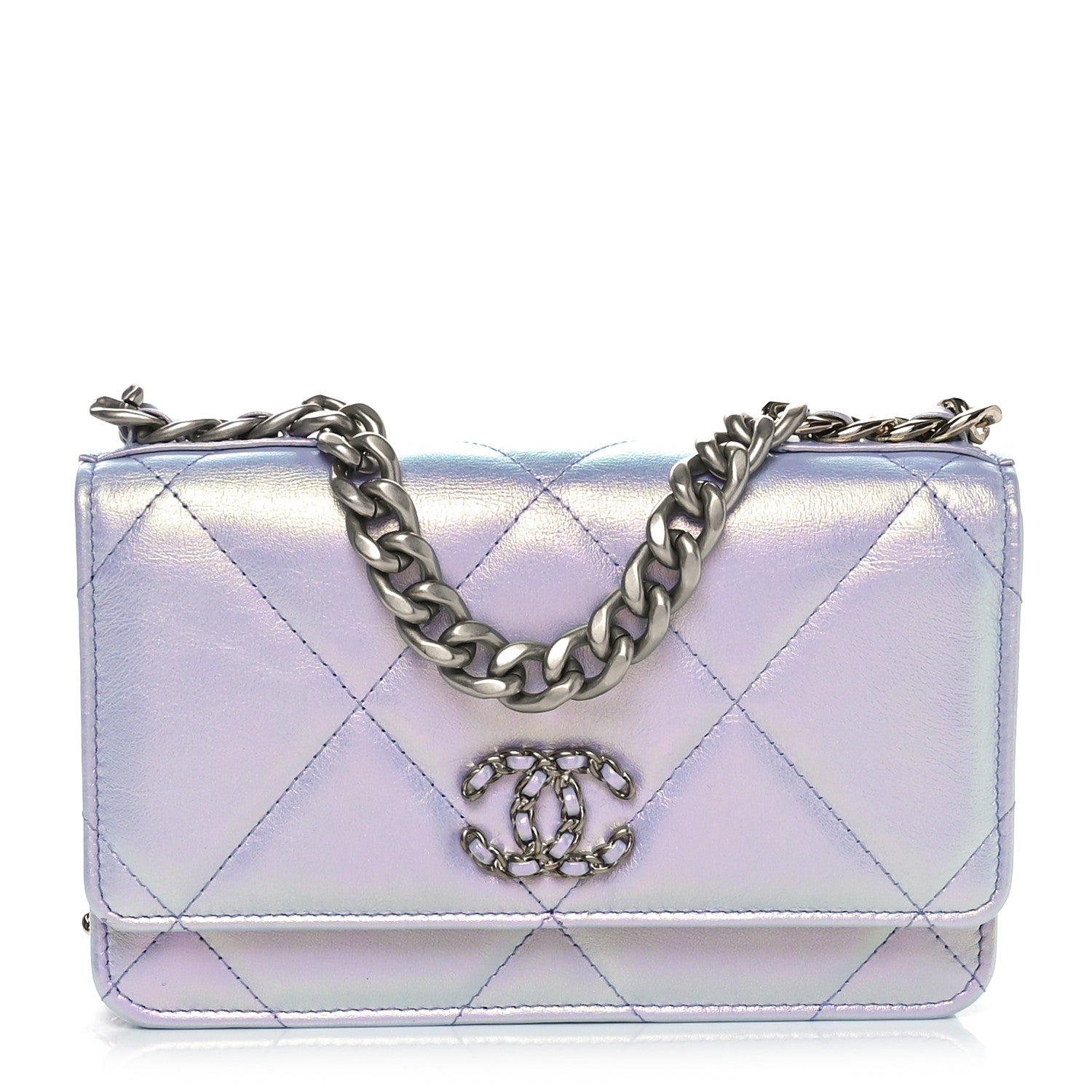 Chanel Iridescent Calfskin Quilted Chanel 19 Wallet On Chain WOC Light Purple 1 of 11