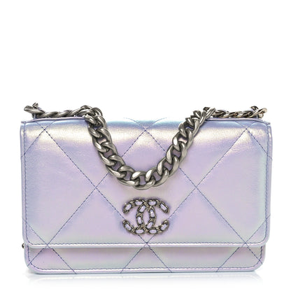 Chanel Iridescent Calfskin Quilted Chanel 19 Wallet On Chain WOC Light Purple 1 of 11