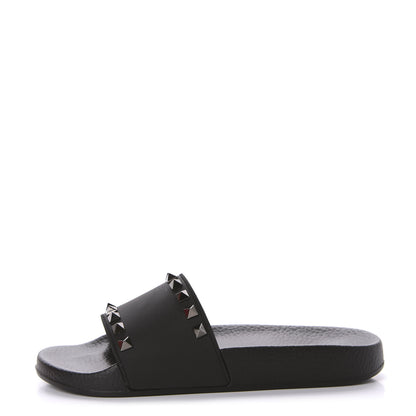 Valentino Garavani Rubber Rockstud Slide Sandals 36 Black 1 of 9