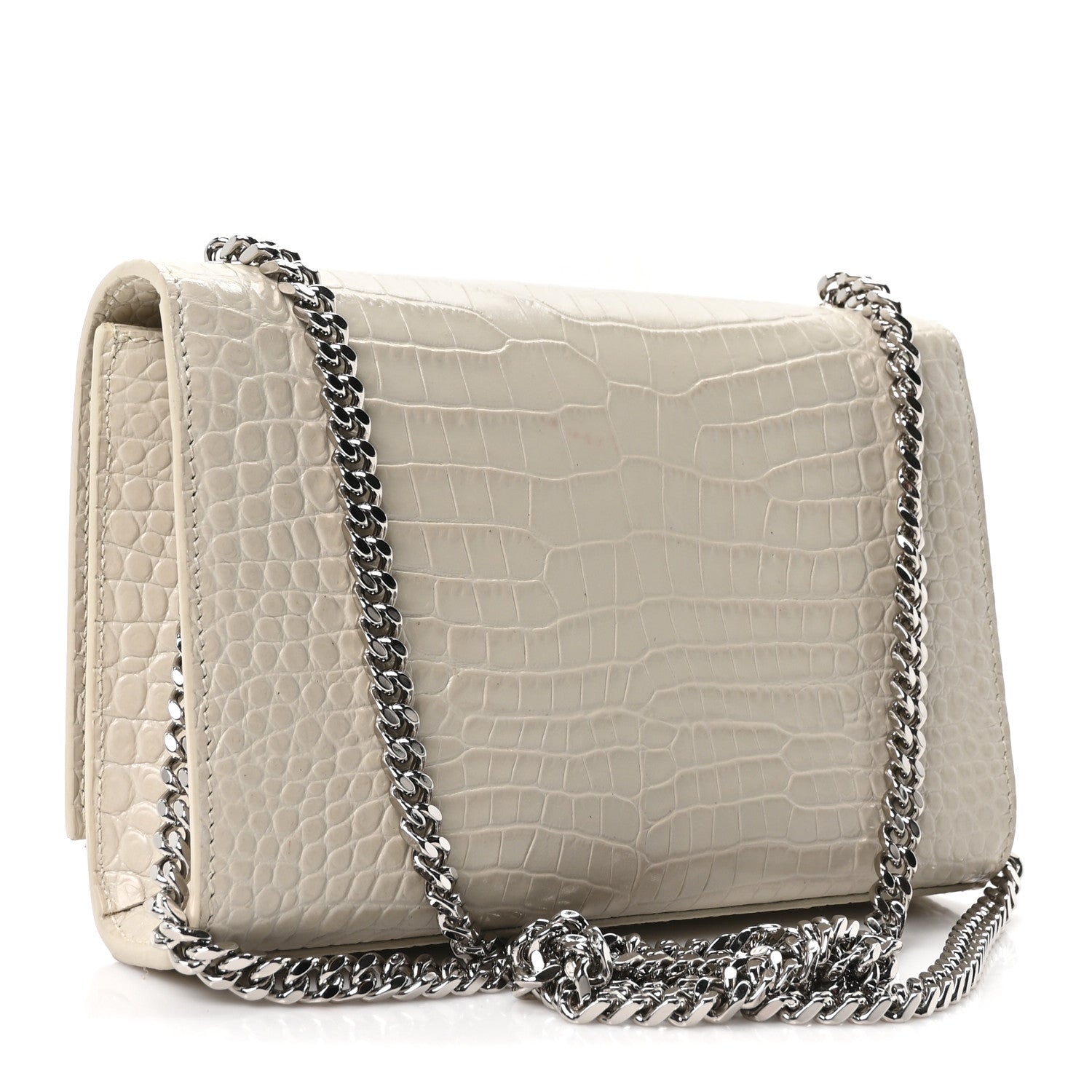 Saint Laurent Calfskin Crocodile Embossed Small Classic Monogram Kate Tassel Satchel Blanc Vintage 3 of 10