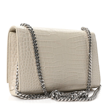 Saint Laurent Calfskin Crocodile Embossed Small Classic Monogram Kate Tassel Satchel Blanc Vintage 3 of 10