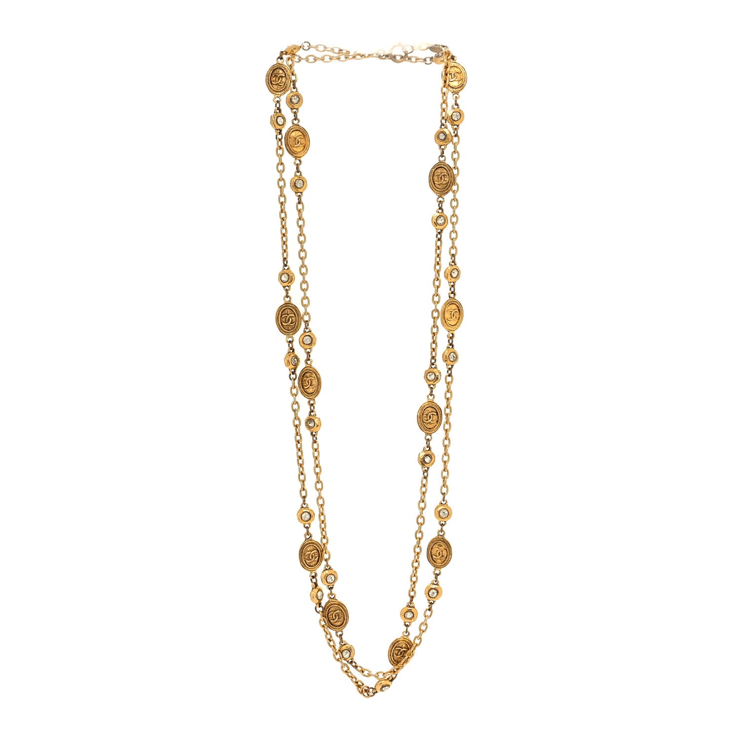 Crystal CC Medallion Station Necklace Gold