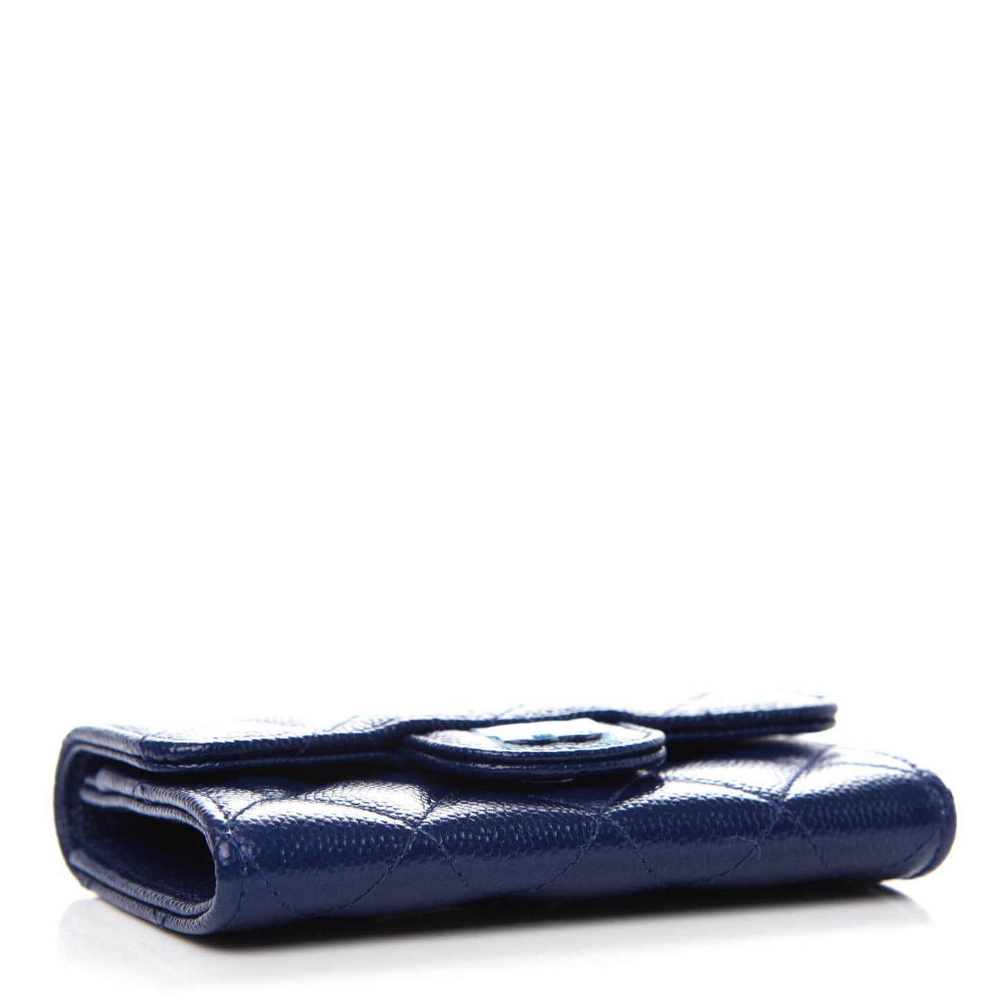 Caviar Quilted Flap Card Holder Navy Blue