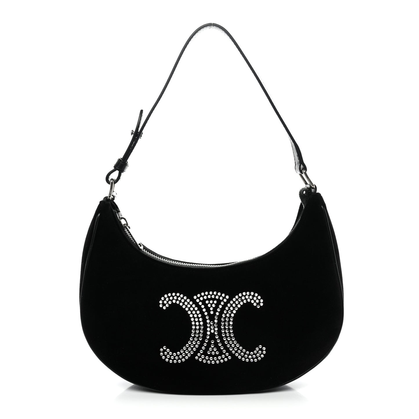 Velvet Strass Triomphe Ava Shoulder Bag Black
