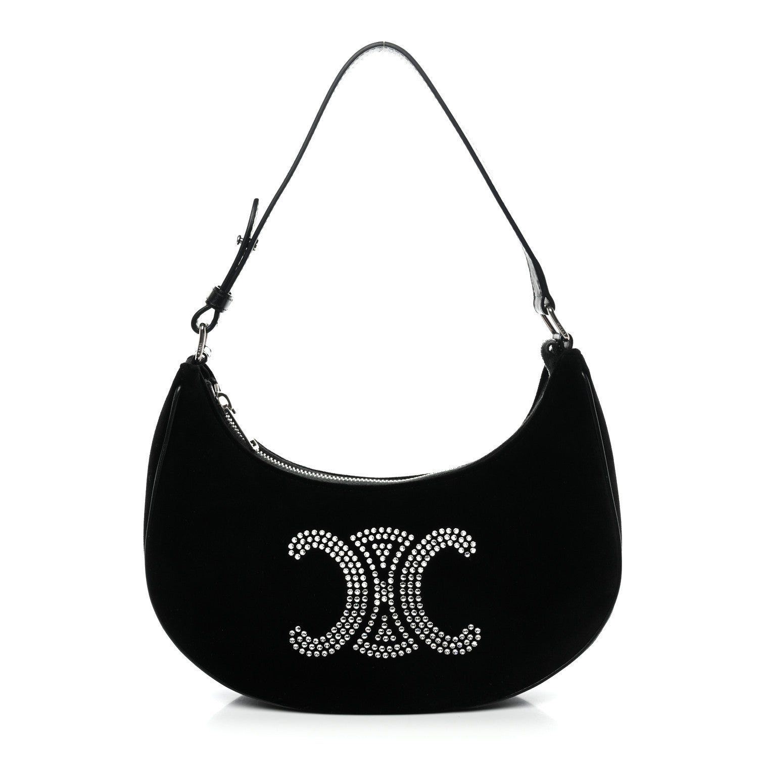 Celine Velvet Strass Triomphe Ava Shoulder Bag Black 1 of 10