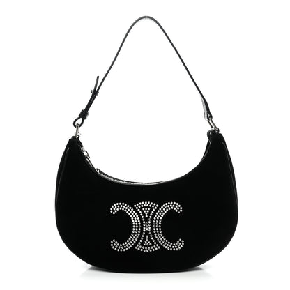 Celine Velvet Strass Triomphe Ava Shoulder Bag Black 1 of 10