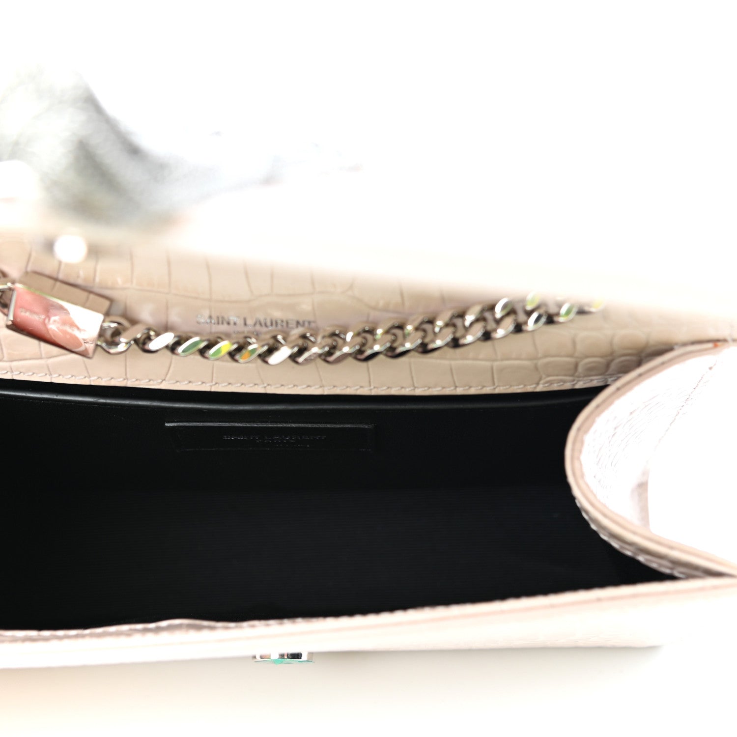 Saint Laurent Calfskin Crocodile Embossed Small Classic Monogram Kate Tassel Satchel Rose Antic 5 of 9