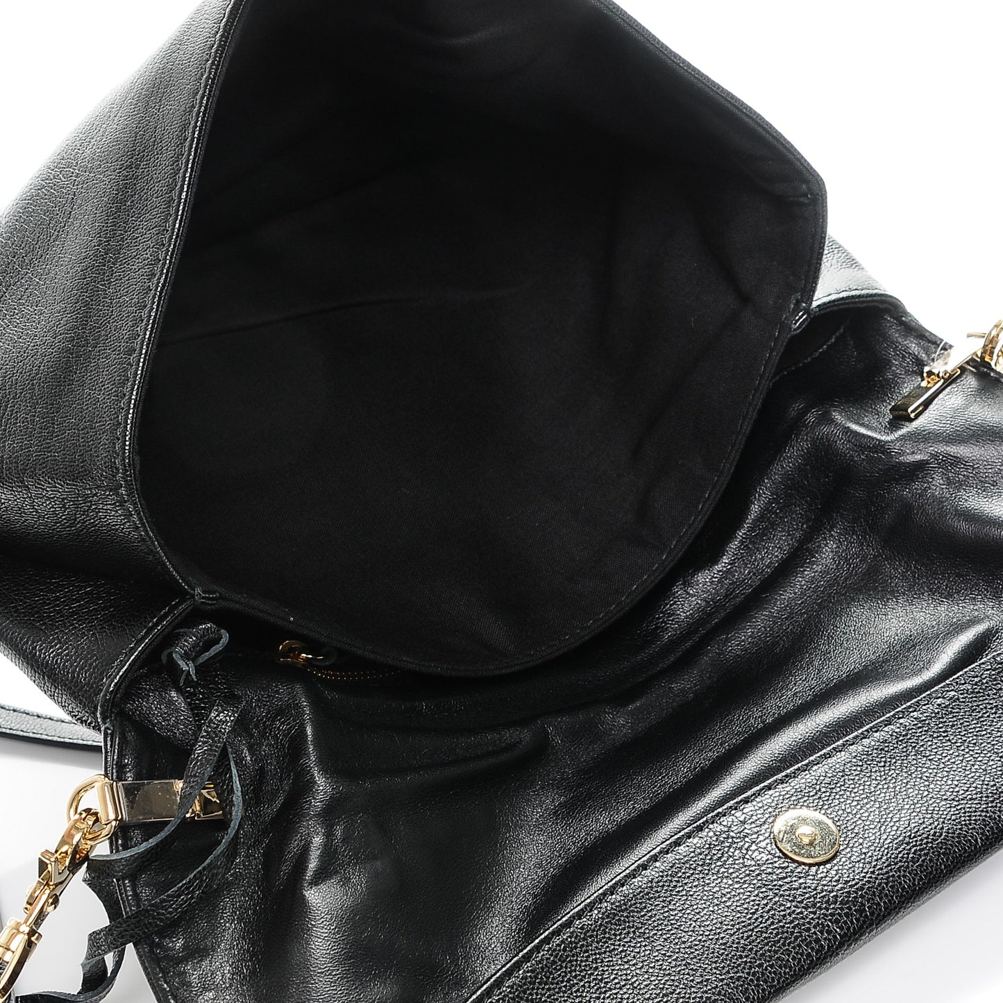 Chevre Gold Metallic Edge Hardware Envelope Clutch Black