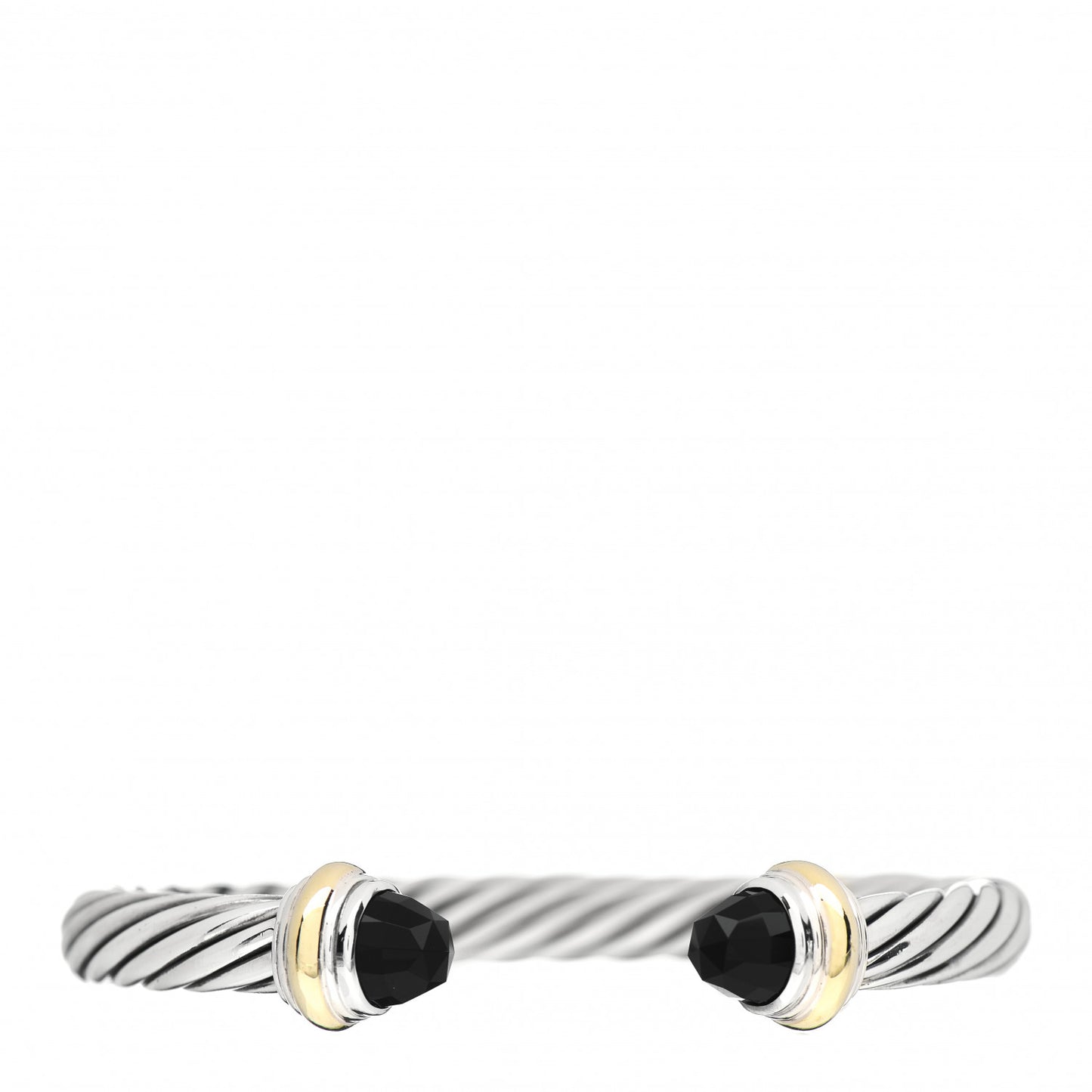 Sterling Silver 14K Yellow Gold Black Onyx 7mm Cable Classics Bracelet