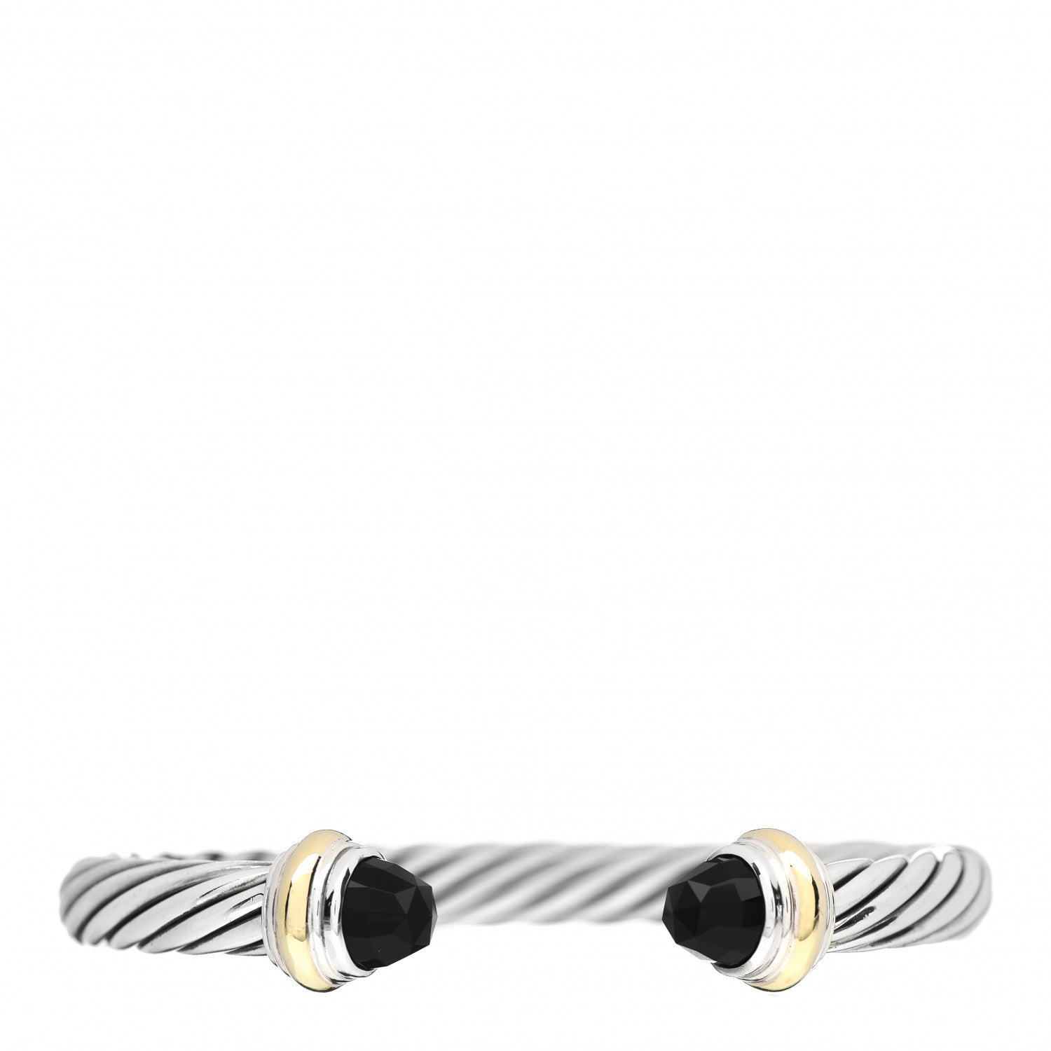 David Yurman Sterling Silver 14K Yellow Gold Black Onyx 7mm Cable Classics Bracelet 1 of 5