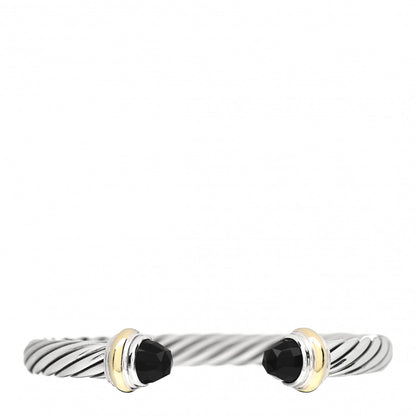David Yurman Sterling Silver 14K Yellow Gold Black Onyx 7mm Cable Classics Bracelet 1 of 5